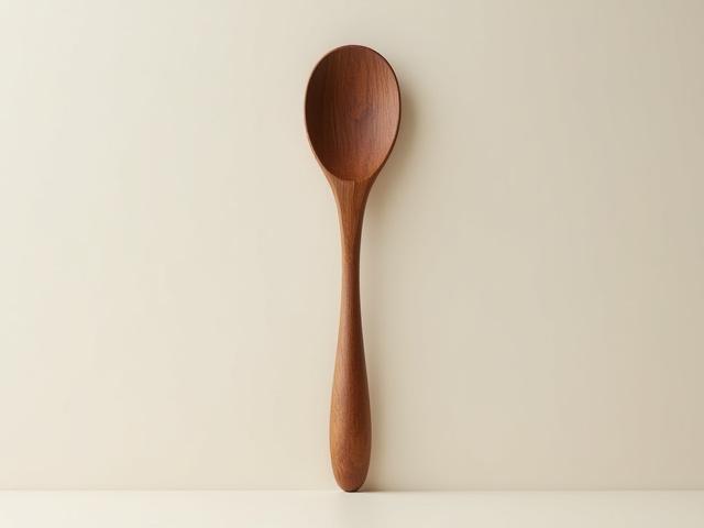 A beautifully turned cherry wooden cooking spoon.