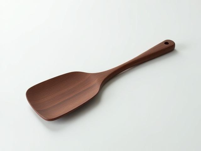 The Walnut Saute Spatula, dark wood with a gently curved blade.