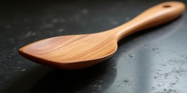Elegant hand-turned cherry wood spatula on a dark kitchen surface