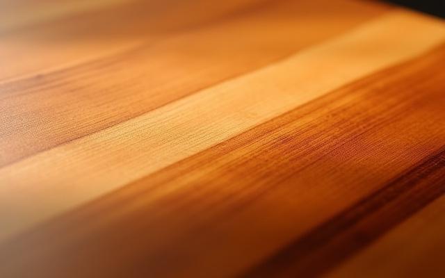 Close-up of a smooth cherry wood serving board showing its warm grain