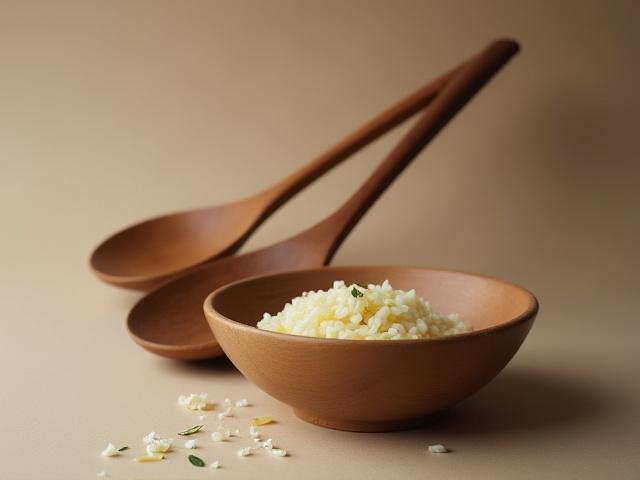 Unique Risotto Spoon with a flat edge for stirring and scraping.